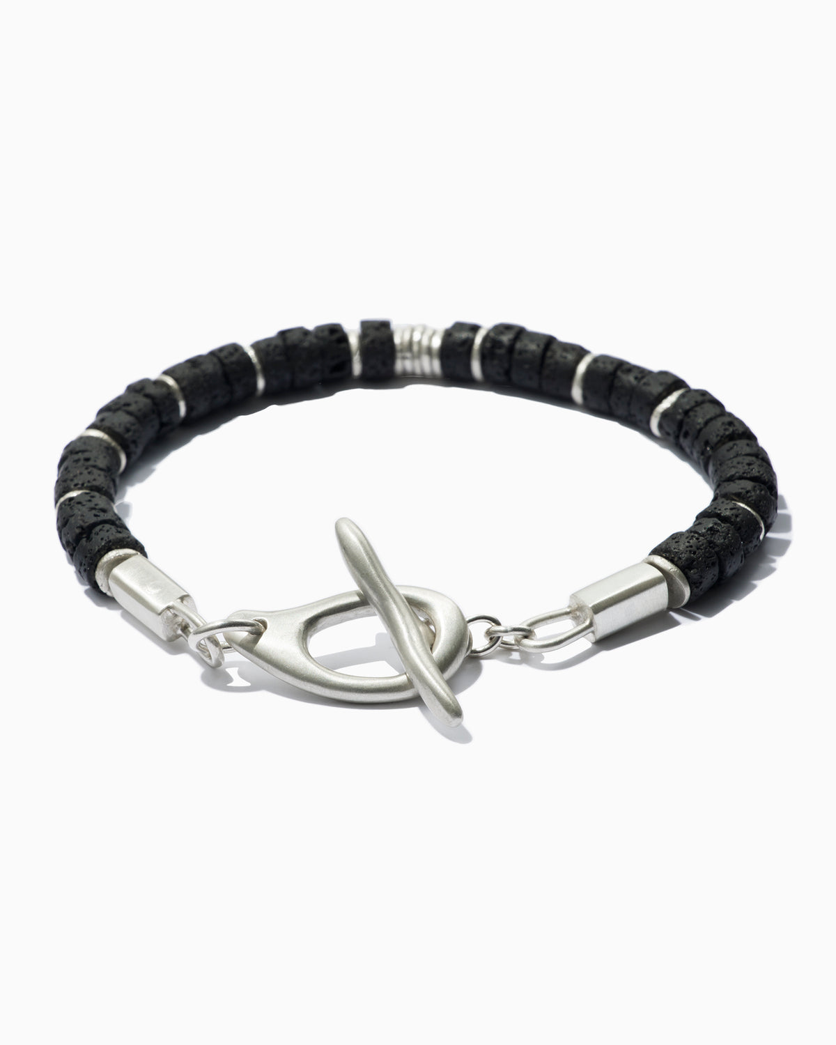 Heishi Bracelet - Lava Rock + Silver